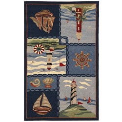 Hand-hooked Nautical Blue Wool Runner (2'6 x 4')