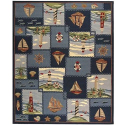 Hand-hooked Nautical Blue Wool Rug (8'9 x 11')