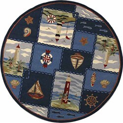 Hand-hooked Nautical Blue Wool Rug (5'6 Round)