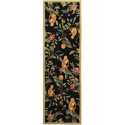 Hand-hooked Monkey Black Wool Runner (2'6 x 8')