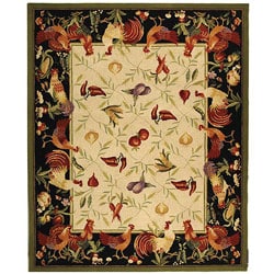 Hand-hooked Rooster Garden Ivory/ Black Wool Rug (7'9 x 9'9)
