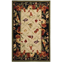 Hand-hooked Rooster Garden Ivory/ Black Wool Rug (5'3 x 8'3)