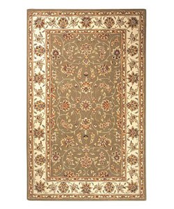 Handmade Isfahan Sage/ Ivory Wool and Silk Rug (5' x 8')