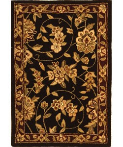 Handmade Traditions Isfahan Black/ Burgundy Wool and Silk Rug (2' x 3')