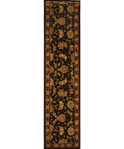 Handmade Traditions Isfahan Black/ Burgundy Wool and Silk Runner (2'3 x 12')