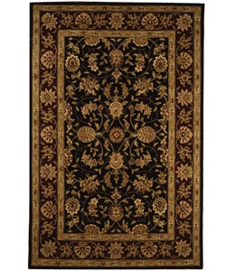 Handmade Isfahan Black/ Burgundy Wool and Silk Rug (5' x 8')