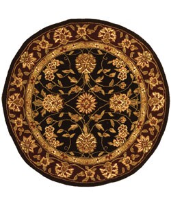 Handmade Isfahan Black/ Burgundy Wool and Silk Rug (6' Round)