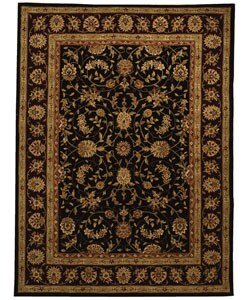 Handmade Traditions Isfahan Black/ Burgundy Wool and Silk Rug (8' x 11')