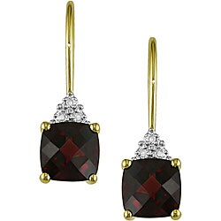 10k Yellow Gold Garnet Diamond and Hook Earrings