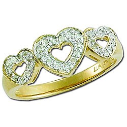 14k Yellow Gold 1/5ct TDW Diamond 3-heart Ring