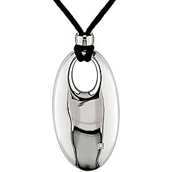 Stainless Steel Oval Pendant on Black Cord
