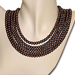 Silver Brown Freshwater Pearl 5-strand Necklace (7 mm)