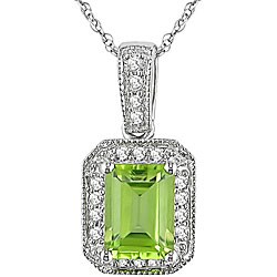 10k White Gold Peridot and 1/10ct Diamond Necklace