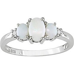 10k White Gold Diamond and Opal Three-stone Ring