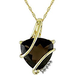 10k Yellow Gold Smokey Quartz and Diamond Necklace