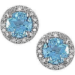 10k White Gold Sky Blue Topaz and Diamond Earrings