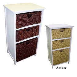 White Frame Compact Wicker Basket Storage Shelf