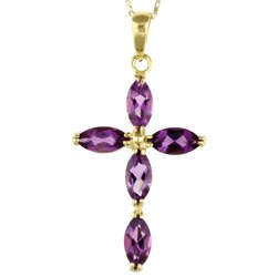 14k Yellow Gold Marquise Amethyst Cross Necklace