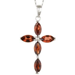 14k White Gold Marquise Garnet Cross Necklace