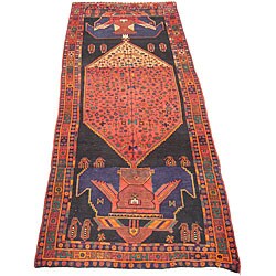 Persian Hamadan Black/ Rust Runner Rug (4'9 x 11'6)