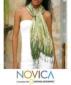 Silk 'Royal Java Green' Batik Scarf (Indonesia)