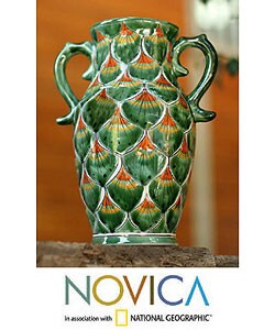 Ceramic 'Antique Emerald' Vase (Mexico)