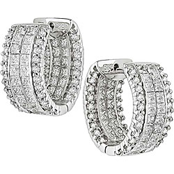 18k White Gold 3ct TDW Diamond Hoop Earrings ( G-H, SI1-SI2)
