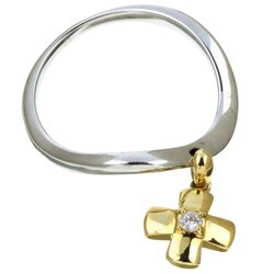 14k Two-tone Gold Dangle Cross Diamond Ring (Size 6.5)