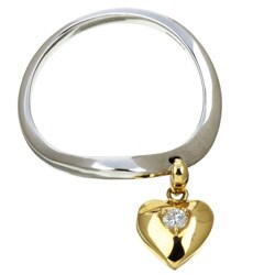 14k Two-tone Gold Dangle Heart Diamond Ring