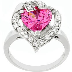 Silvertone and Pink Ice CZ Heart Ring