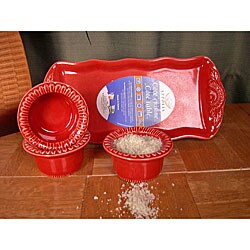 Appolia Red Sunflower 4-piece Ramekin and Tray Set