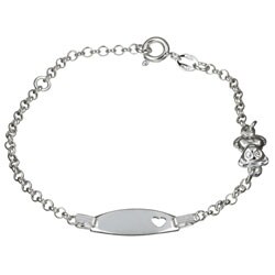 Sterling Silver 6-inch Teddy Bear Baby ID Bracelet