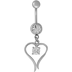 Dangling Cubic Zirconia Heart-shaped Navel Ring