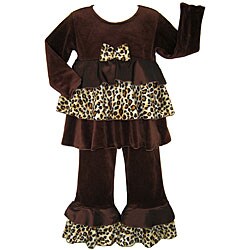 AnnLoren Girl's Velvet and Leopard Print Outfit