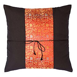 Black and Red Floral Thai Silk Cushion Cover