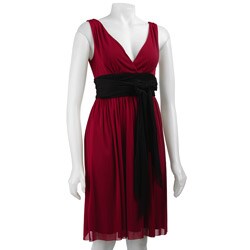 London Times Women's V-neck Sashed Waistline Dress
