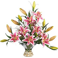 Rubrum Lilly Silk Floral with Gourmet Glass Bowl