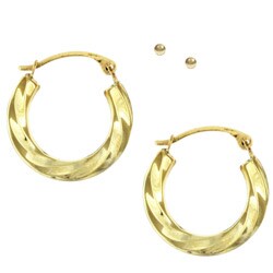 10k Yellow Gold Ball and Twist Hoop Earrings Set