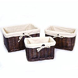 Wicker Beige Fabric Liner Storage Basket (Set of 3)