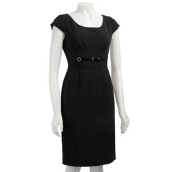 London Times Women's Black Cap-sleeve Dress