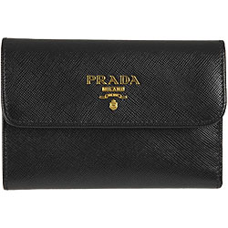 Prada Black Saffiano Metal Tri-fold Wallet