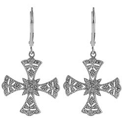 Maddy Emerson Silver 1/5ct TDW Diamond Cross Earrings