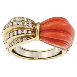 18k Gold Coral/ 1 1/10ct TDW Diamond Estate Ring (H, VS1)