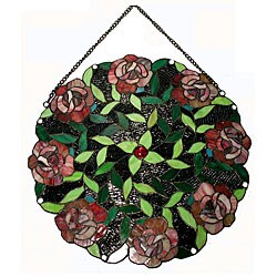 Tiffany-style Rose Round Window Panel