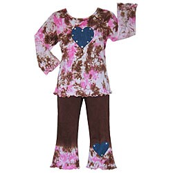 AnnLoren Girl's Chocolate/ Pink Tie-dye Outfit