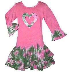AnnLoren Girl's Pink Tie-dye Heart Rumba Dress