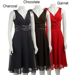 Connected Apparel Women's V-neck Ruched Dress