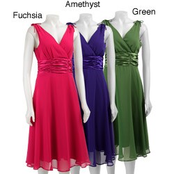 Connected Apparel Women's Tie-shoulder Ruched Dress