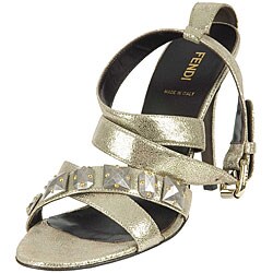 Fendi Goldtone Crackle Suede Sandals
