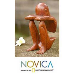 'Abstract Rest' Wood Statuette (Indonesia)